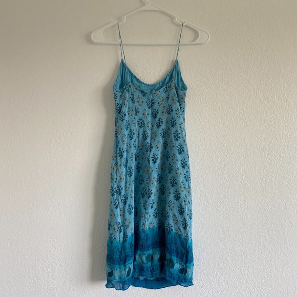 Vintage Womens Blue Floral Spaghetti Strap Mini Silk Dress Size 2 - Picture 2 of 7
